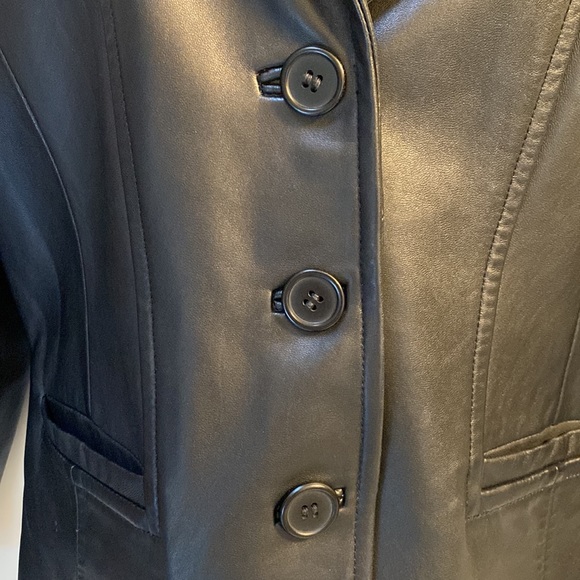 CANADIAN Leather Jacket Black Tailored EUC Sz 14 Large Leonardos Blazer Buttons - Picture 9 of 16